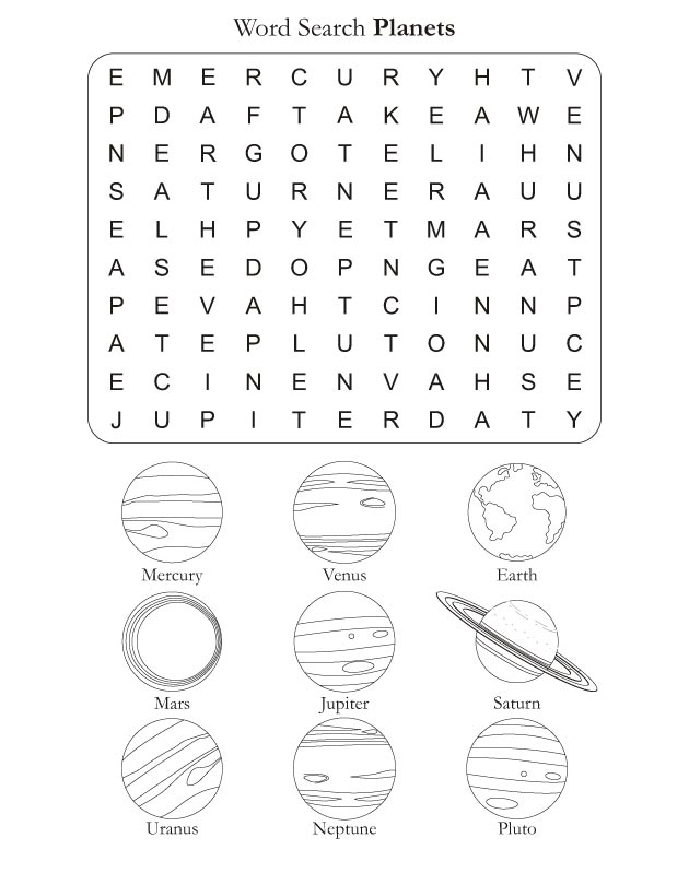 Word Search Puzzle Planets
