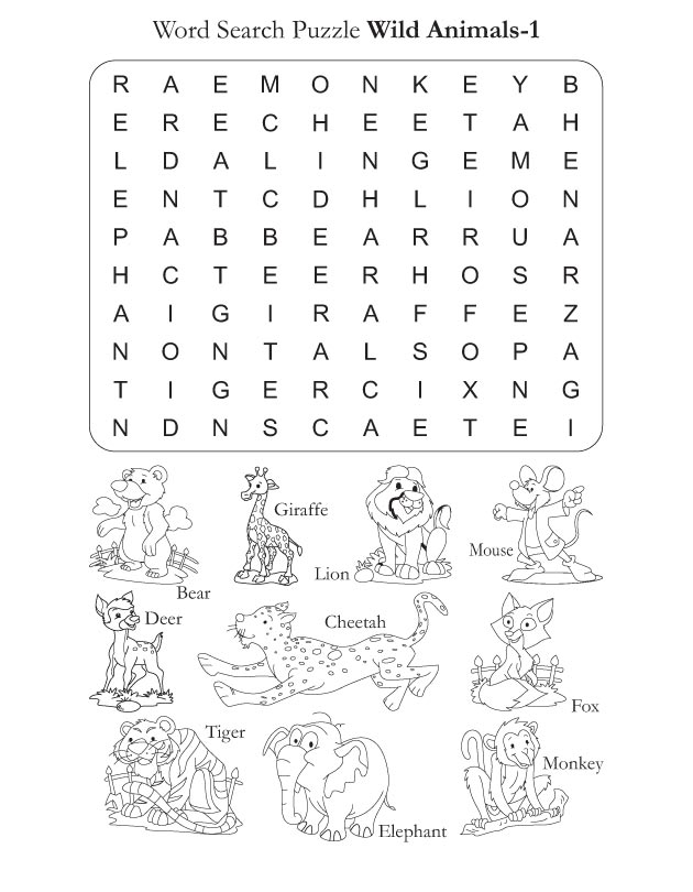 Preschool Word Search Puzzle Wild Animals 1