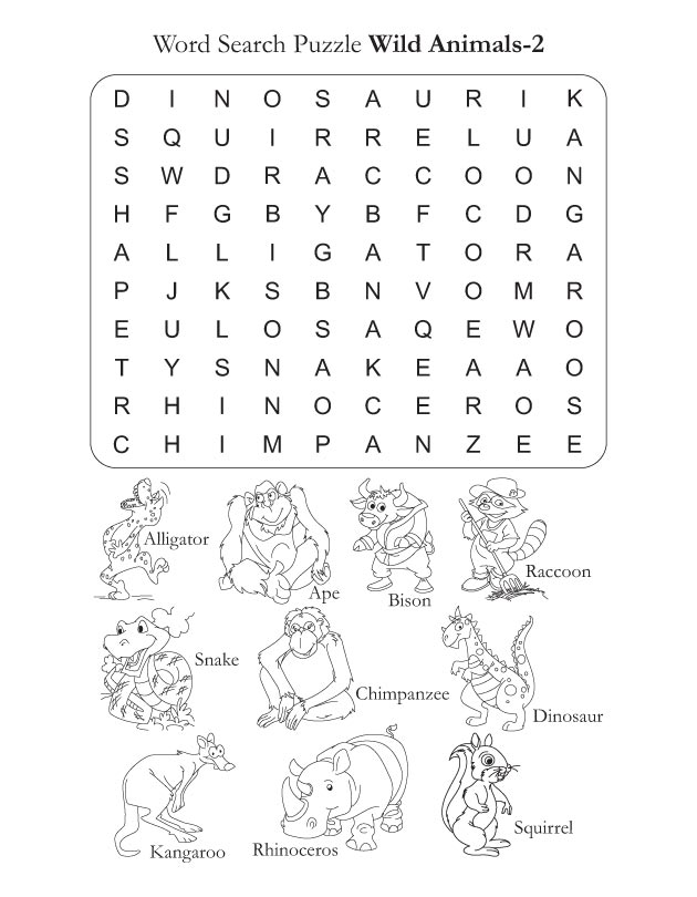 Preschool Word Search Puzzle Wild Animals 2
