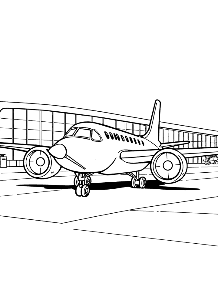 Airplane at an airport coloring page Airplane at an airport coloring page