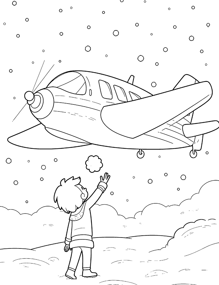 Airplane with snowflakes coloring page Airplane with snowflakes coloring page