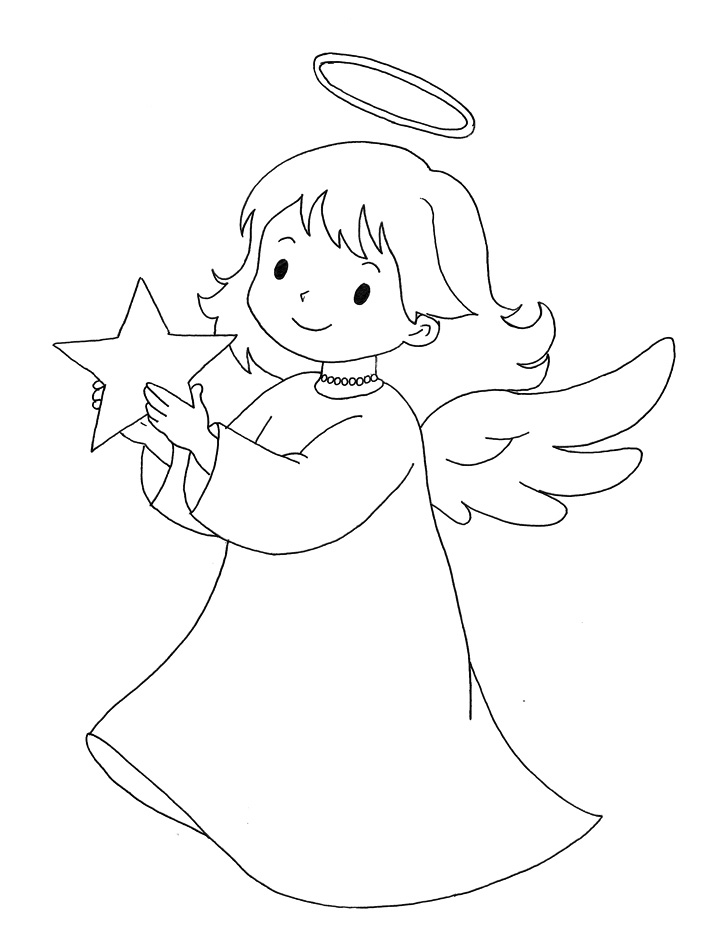 Angel with star coloring page Angel with star coloring page