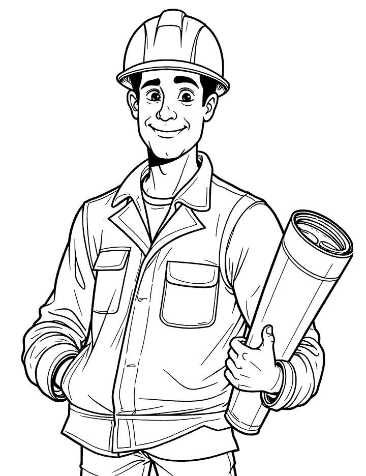 Architect with blueprints coloring page Architect with blueprints coloring page