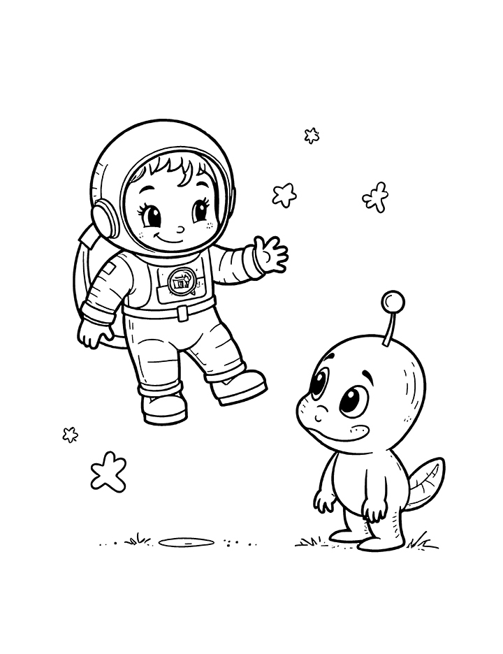 Astronaut and aliens coloring page Astronaut and aliens coloring page
