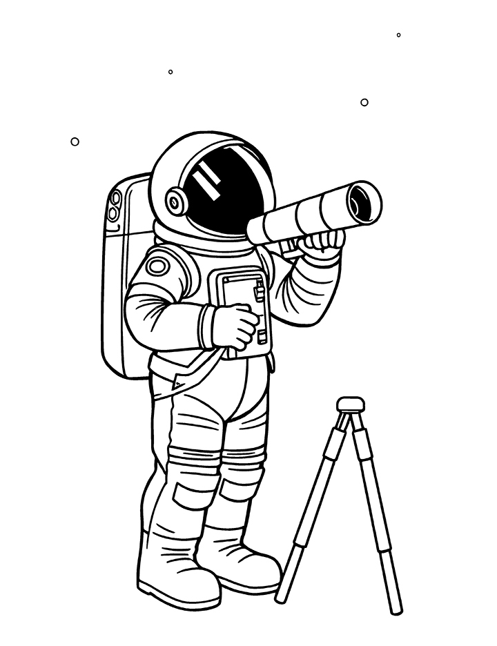 Astronaut with a telescope coloring page Astronaut with a telescope coloring page