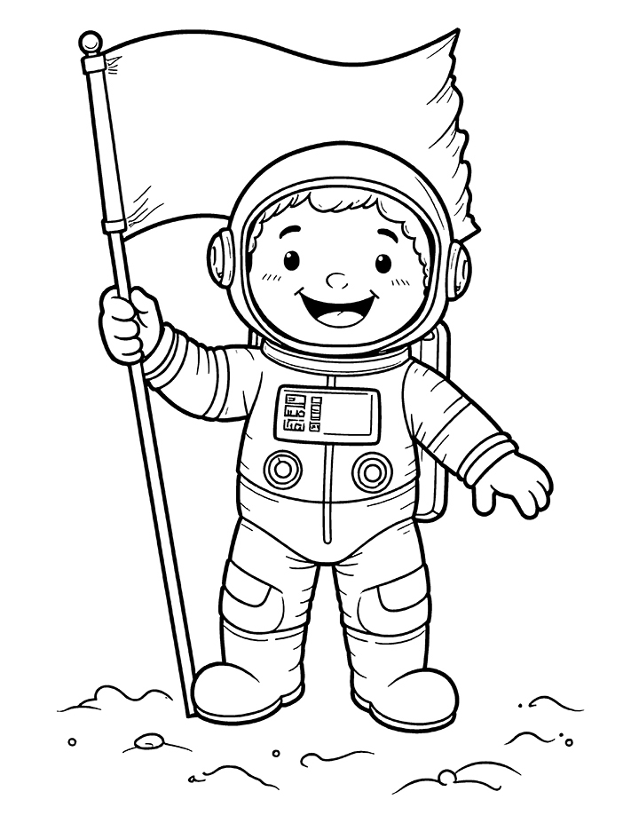 Astronaut with flag coloring page Astronaut with flag coloring page