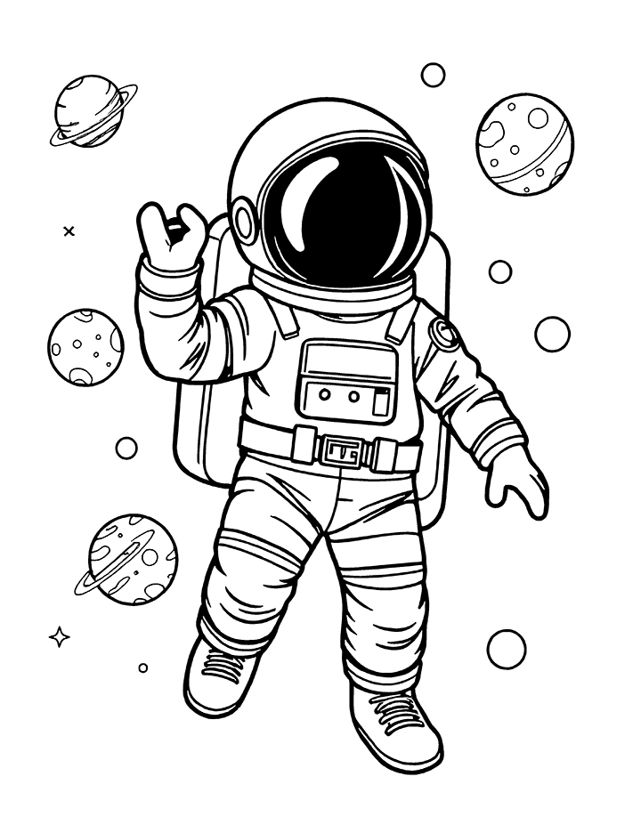 Astronaut with planets coloring page 2 Astronaut with planets coloring page 2