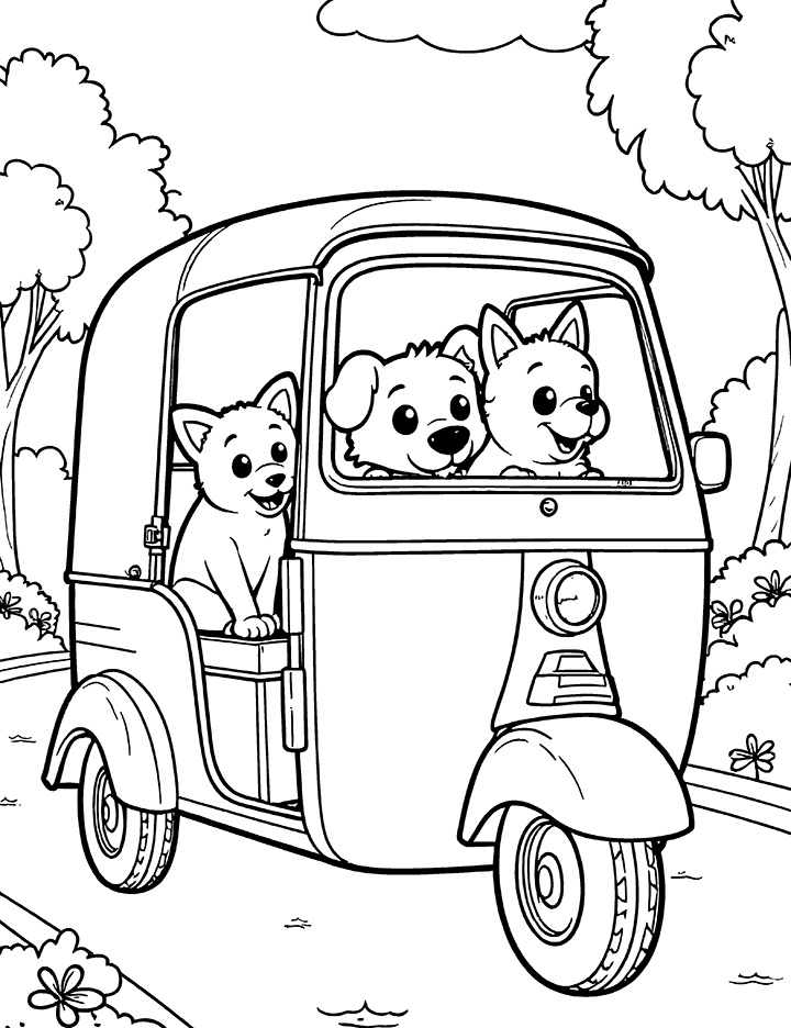 Auto rickshaw with animals coloring page Auto rickshaw with animals coloring page