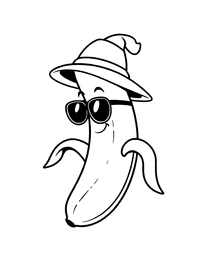 Banana wearing a hat coloring page Banana wearing a hat coloring page