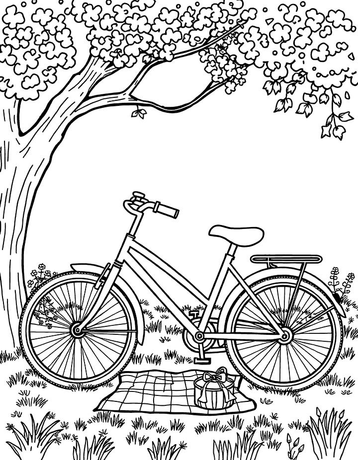 Bicycle and a picnic coloring page Bicycle and a picnic coloring page