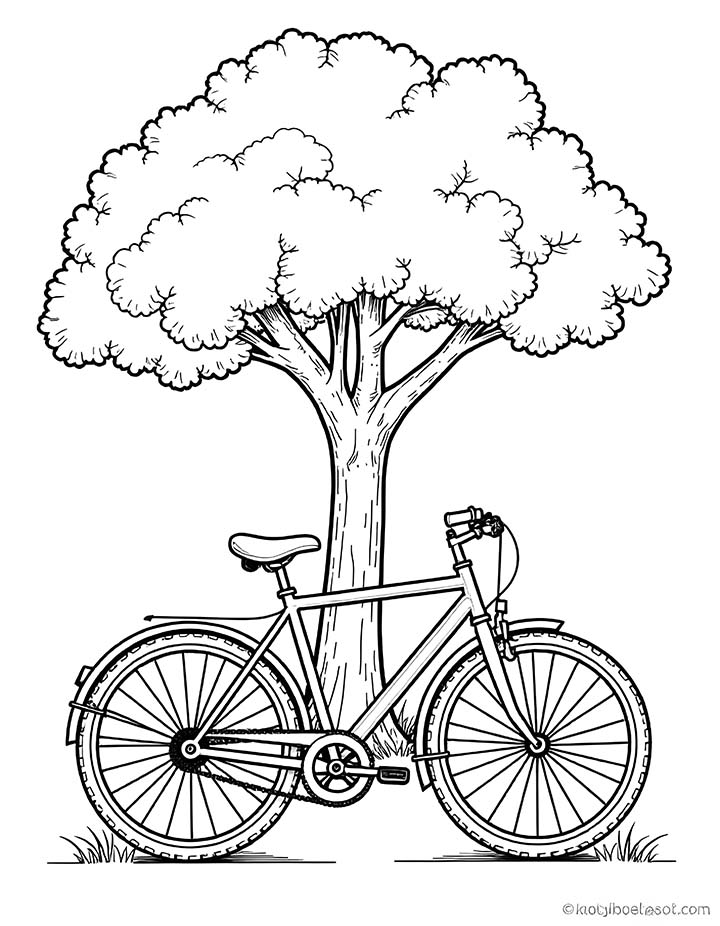Bicycle and a tree coloring page Bicycle and a tree coloring page
