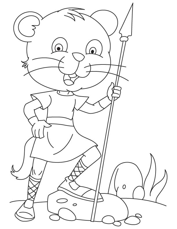 Courageous cat with spear coloring page Courageous cat with spear coloring page