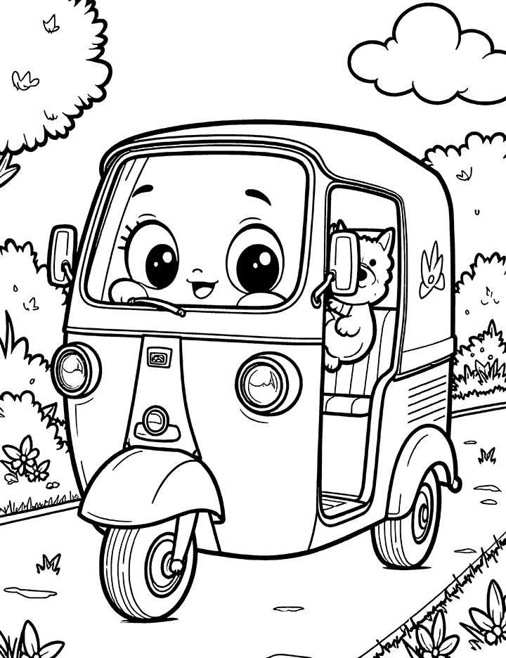 Cute auto rickshaw coloring page Cute auto rickshaw coloring page