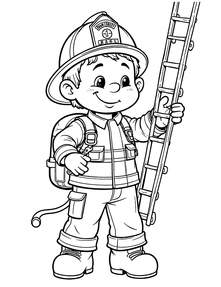 Firefighter with ladder coloring page Firefighter with ladder coloring page
