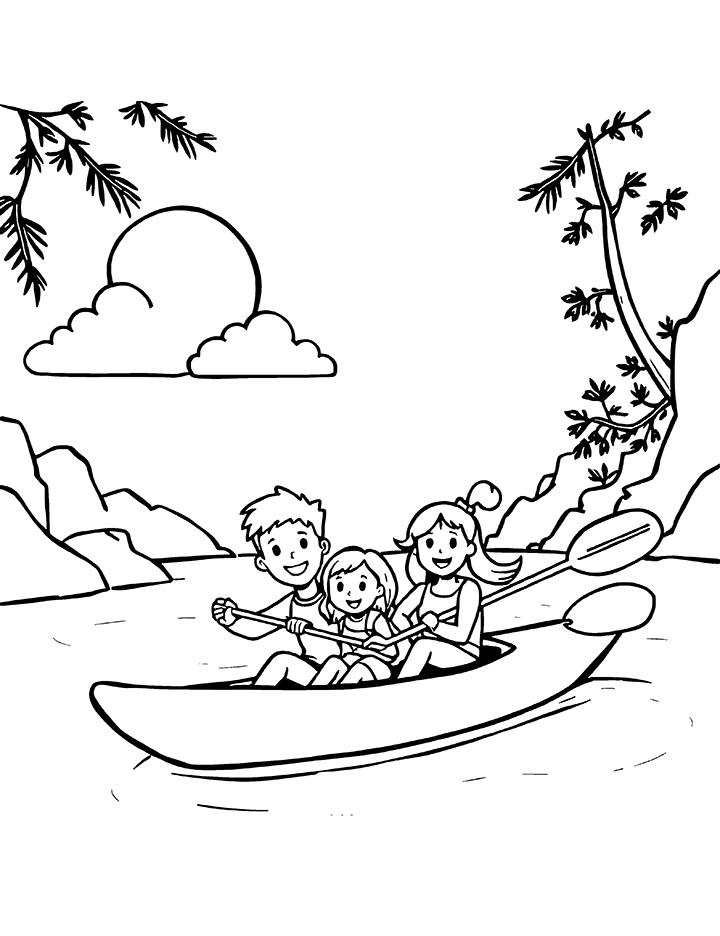 Kayak with a happy family coloring page Kayak with a happy family coloring page