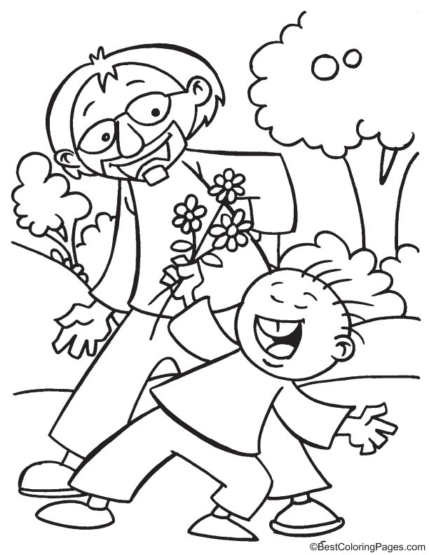 Making fun with father coloring page Making fun with father coloring page
