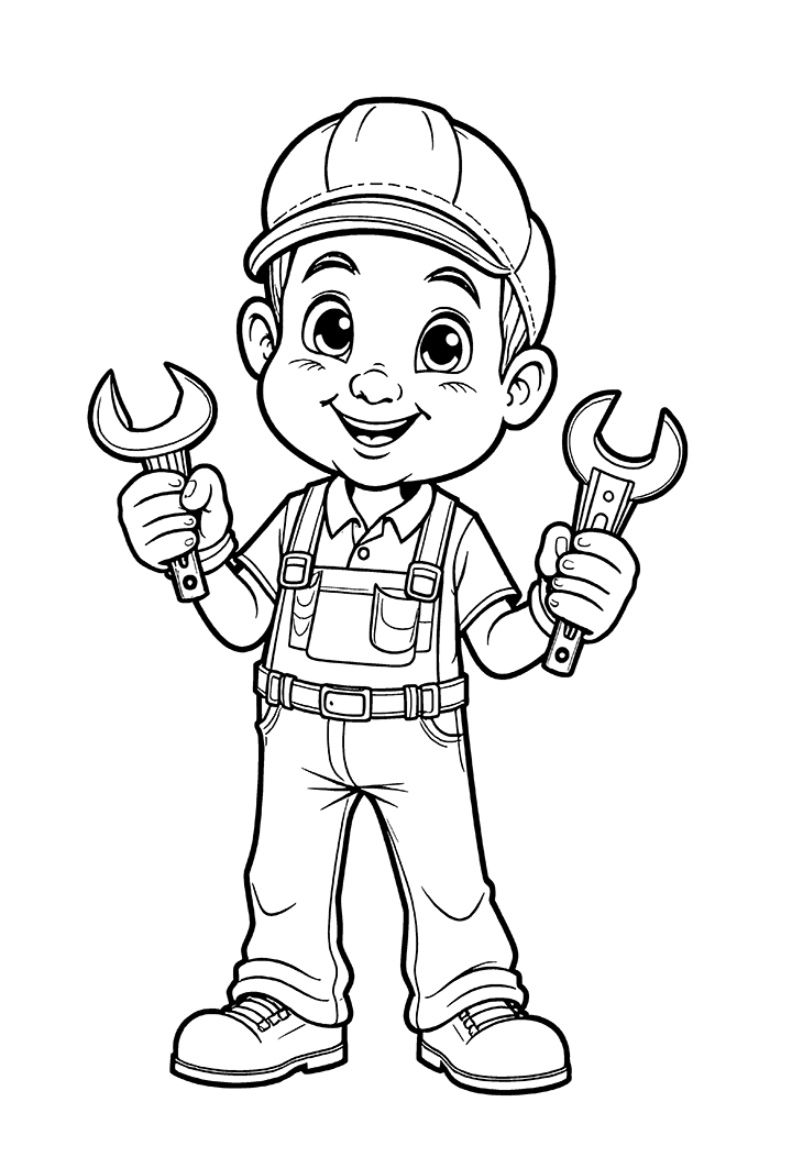 Mechanic with tools coloring page Mechanic with tools coloring page