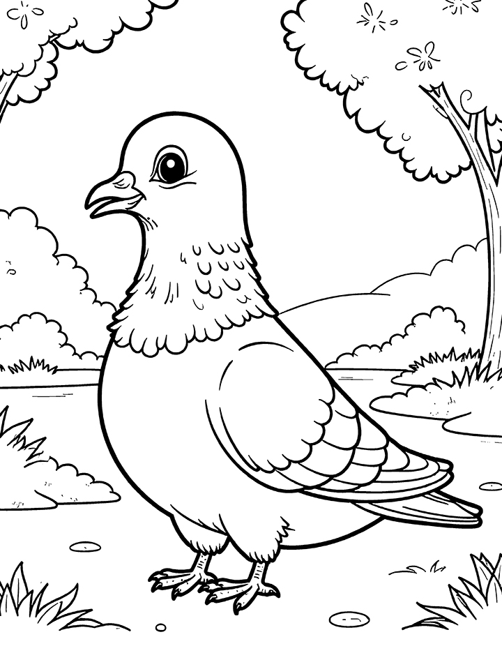 Pigeon in a park coloring page Pigeon in a park coloring page