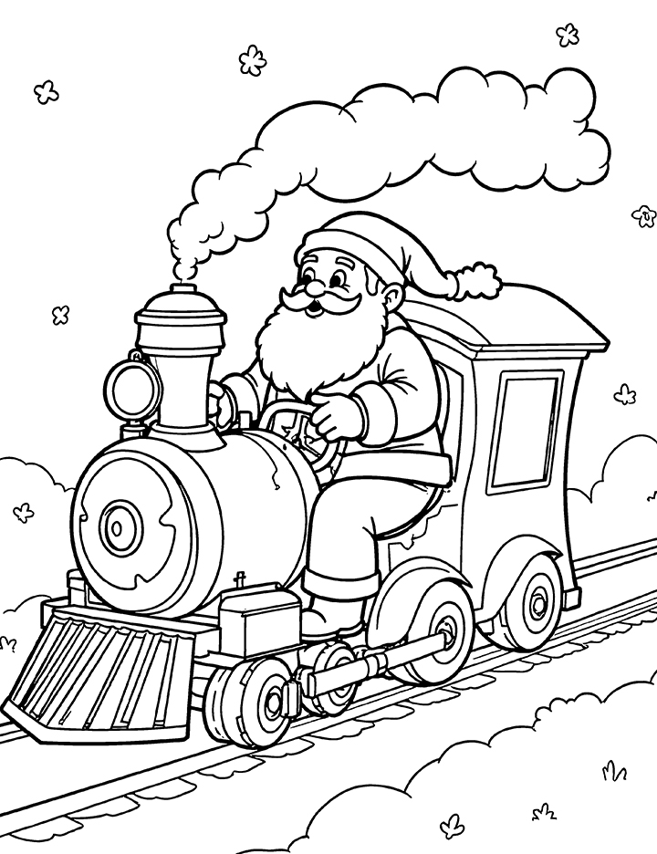 Santa in a train coloring page Santa in a train coloring page