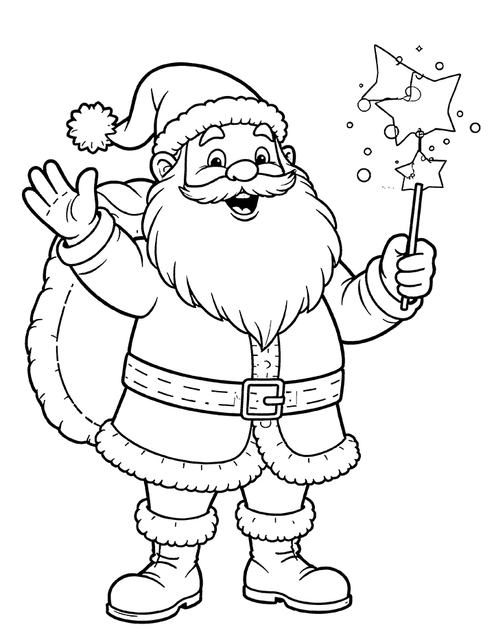 Santa with magic wand coloring page Santa with magic wand coloring page