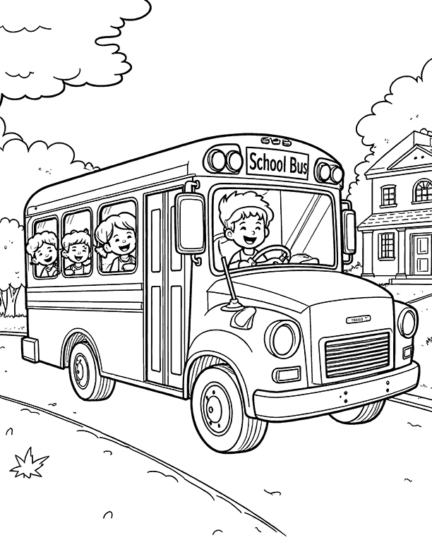 School bus going up a hill coloring page School bus going up a hill coloring page