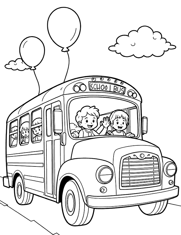 School bus with balloons coloring page School bus with balloons coloring page