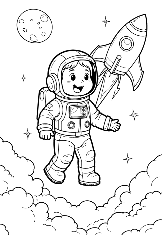 Space ship and astronaut coloring page Space ship and astronaut coloring page