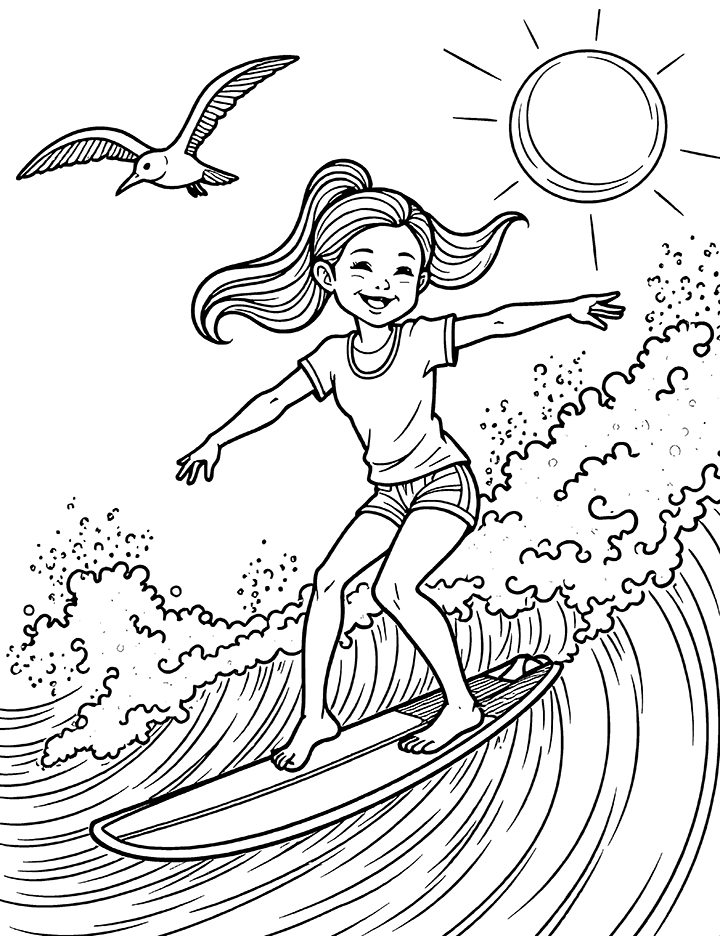 Surfing Coloring Page 2