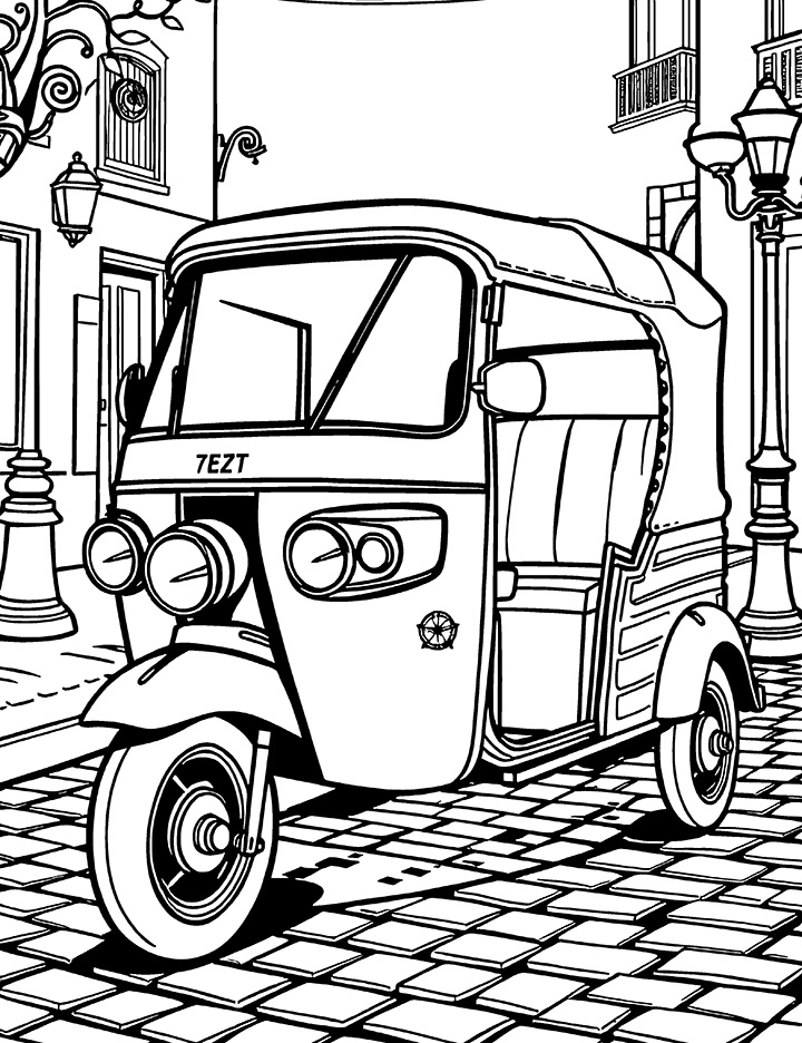Vintage auto rickshaw coloring page Vintage auto rickshaw coloring page