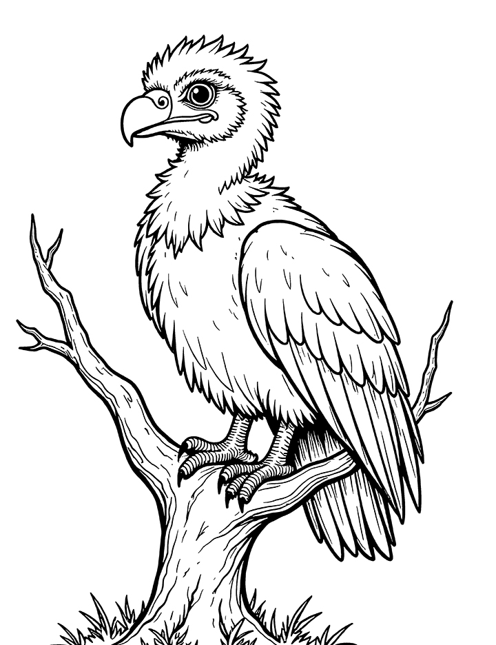 Vulture on dead tree coloring page Vulture on dead tree coloring page