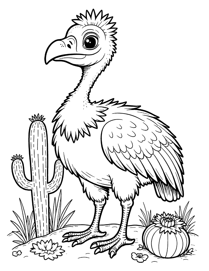 Vulture with cactus coloring page Vulture with cactus coloring page