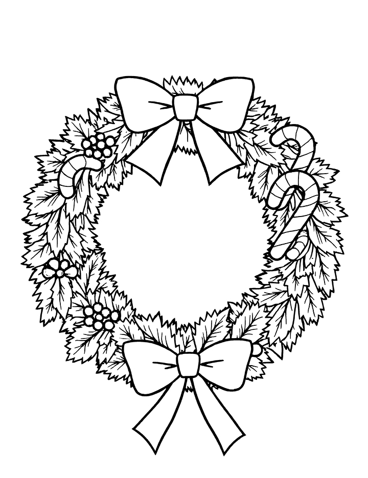Wreath with candy canes coloring page Wreath with candy canes coloring page