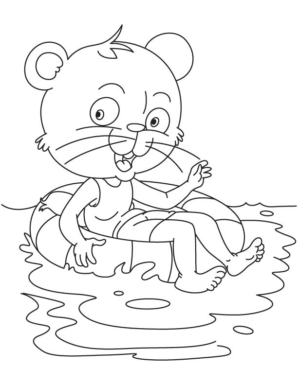 Cat learns to swim coloring page Cat learns to swim coloring page
