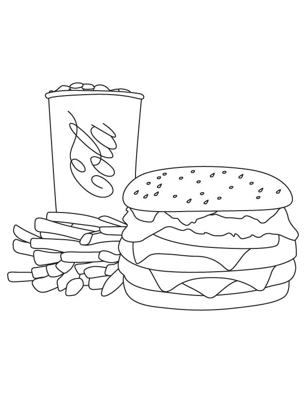 Cola fries burger coloring page Cola fries burger coloring page