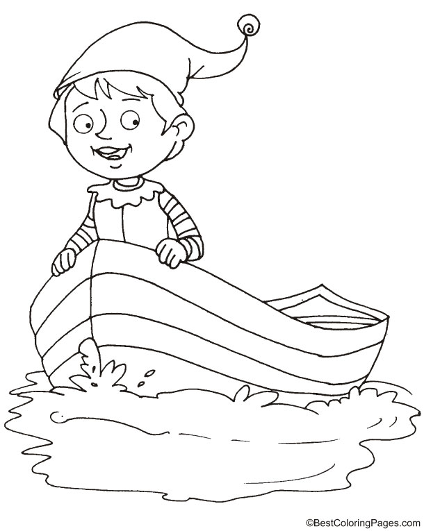 Elf boating coloring page Elf boating coloring page