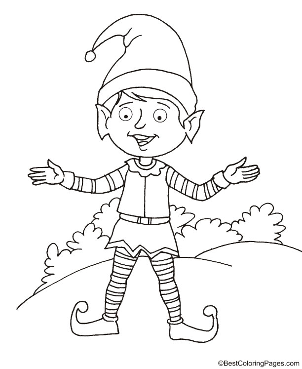 Elf showing a pose coloring page Elf showing a pose coloring page