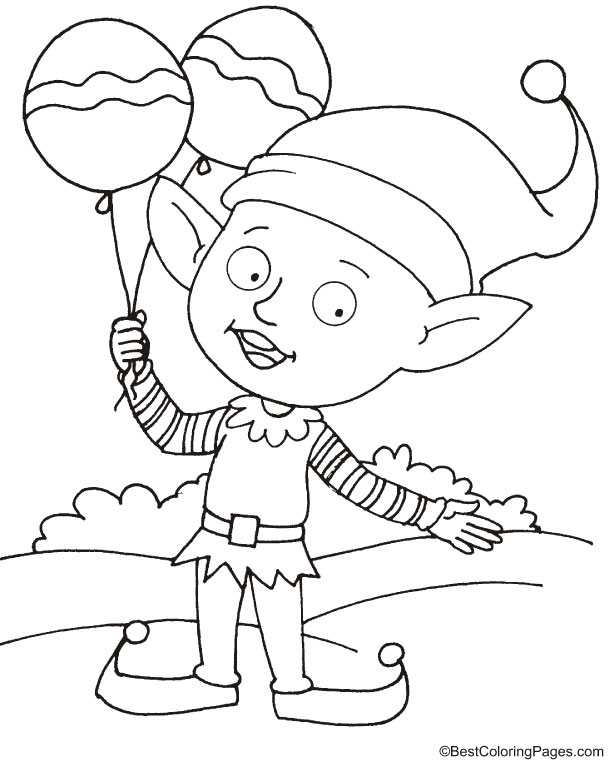 Elf with balloons coloring page Elf with balloons coloring page