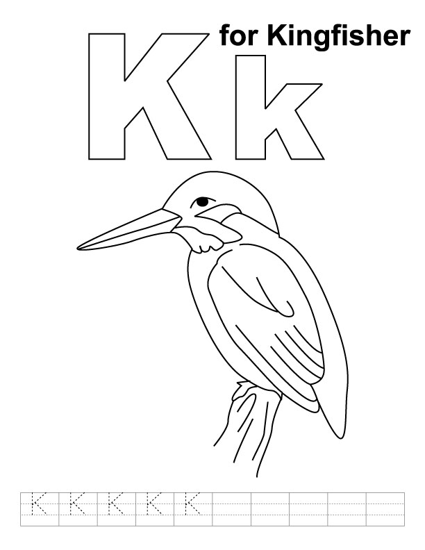 K for kingfisher coloring page with handwriting practice K for kingfisher coloring page with handwriting practice