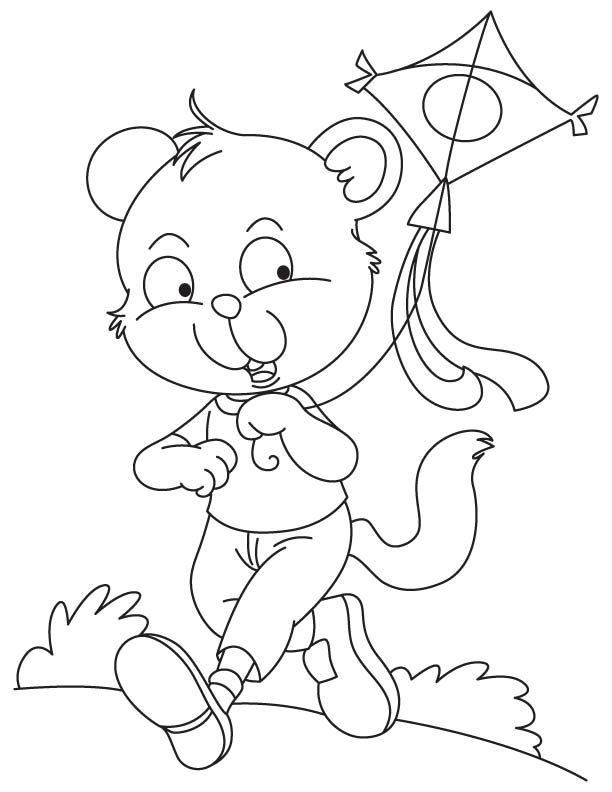 Kitty flying a kite coloring page Kitty flying a kite coloring page