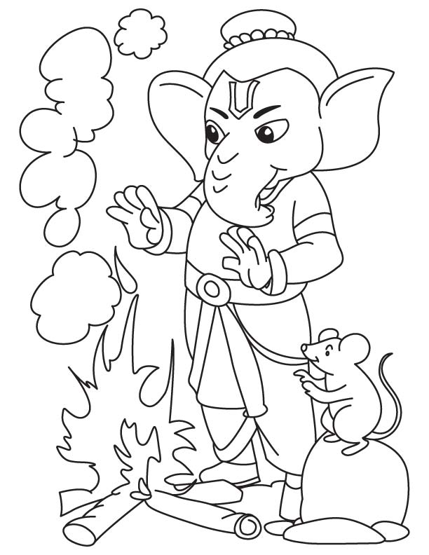 Lord ganesha with fire coloring page Lord ganesha with fire coloring page