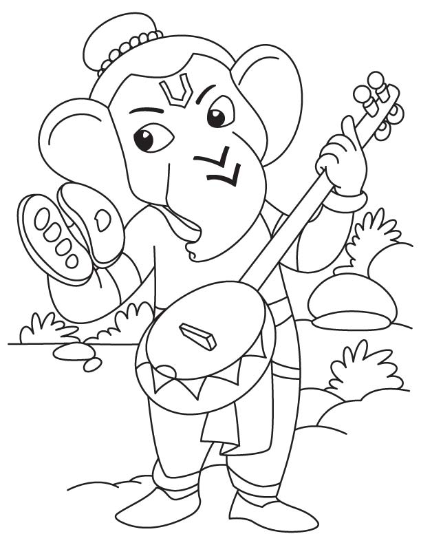 Lord ganesha with sitar coloring page Lord ganesha with sitar coloring page