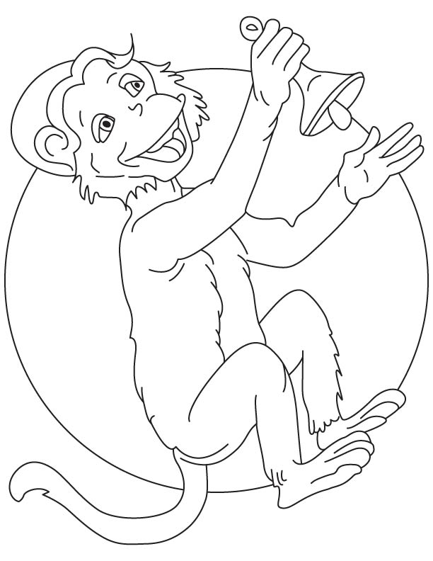 Monkey with a bell coloring page Monkey with a bell coloring page