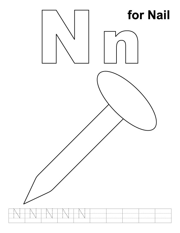 N for nail coloring page with handwriting practice N for nail coloring page with handwriting practice