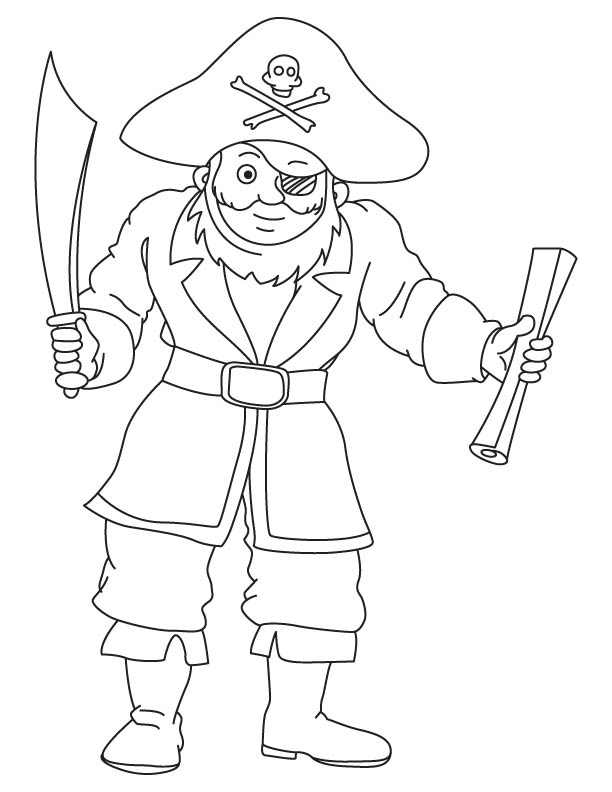 Pirate with map coloring page Pirate with map coloring page