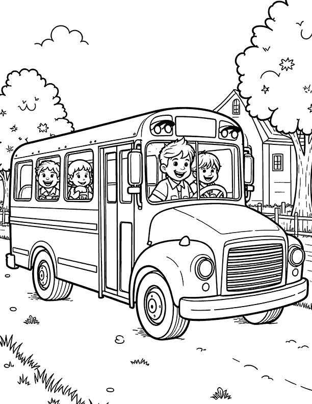 School bus at a farm coloring page School bus at a farm coloring page