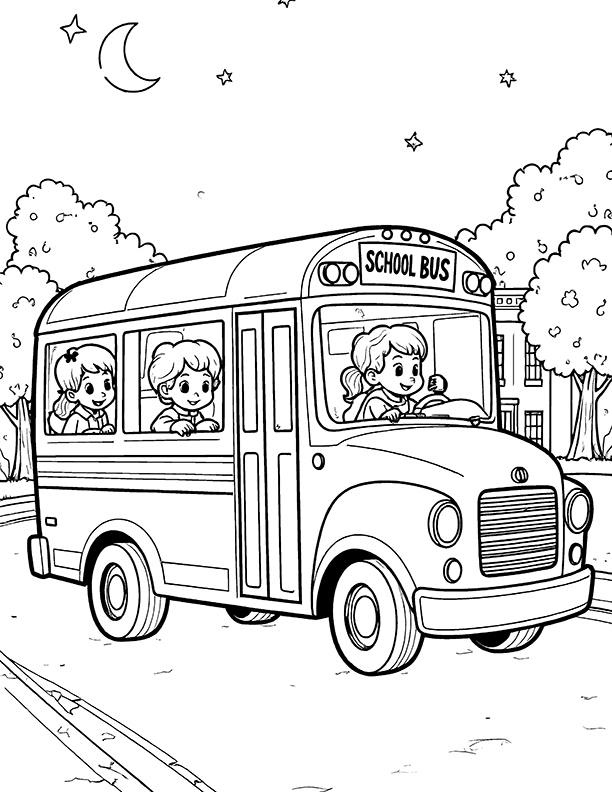School bus at night coloring page School bus at night coloring page