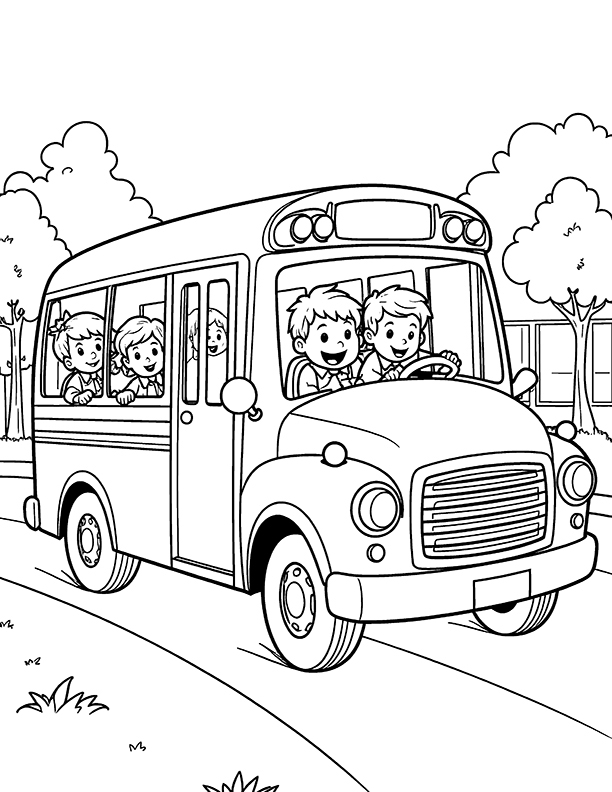 School bus in a race coloring page School bus in a race coloring page