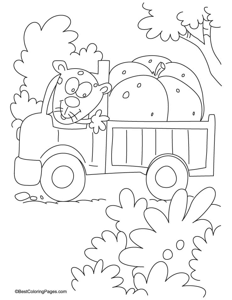 Huge pumpkin on truck coloring page