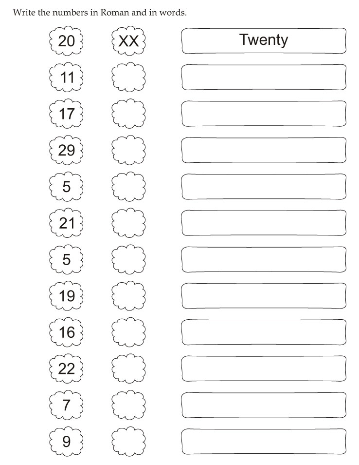 Write the numbers in Roman and in words Write the numbers in Roman and in words